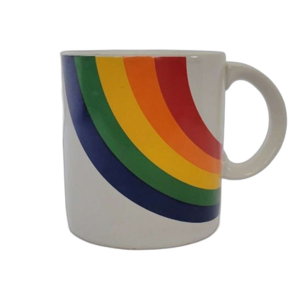Vintage 80's RAINBOW MUG Double Sided Ceramic Coffee Cup FTD